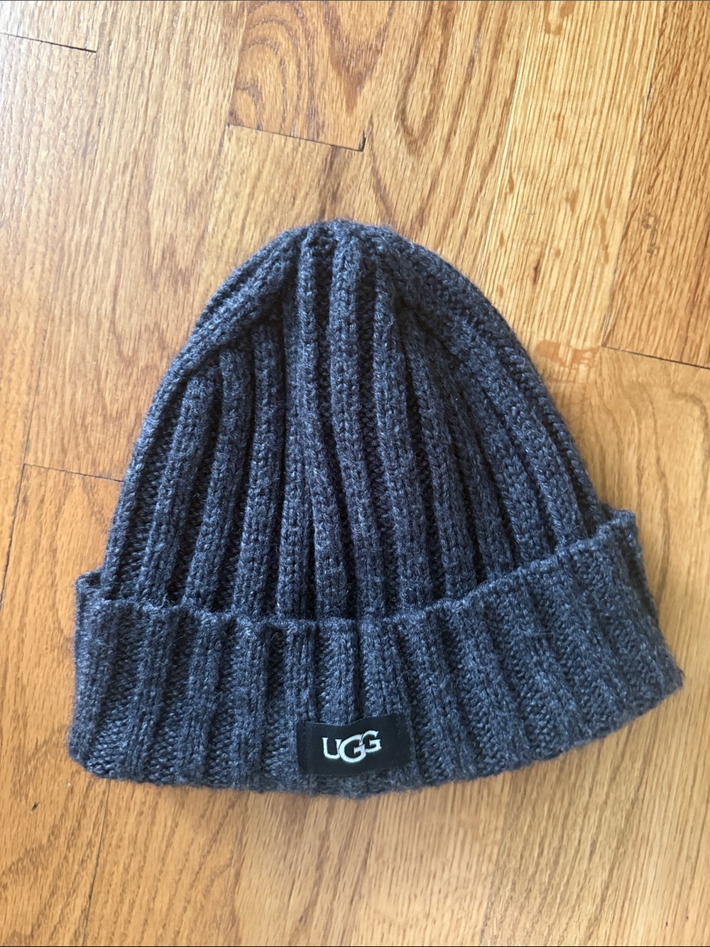 UGG Rib Knit Wool Blend Beanie Hat Charcoal Grey Adult Unisex